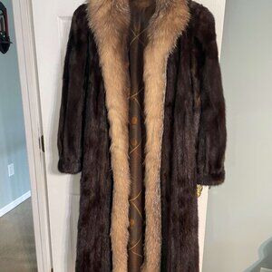 Long Mink Fur Coat with Fox Trim